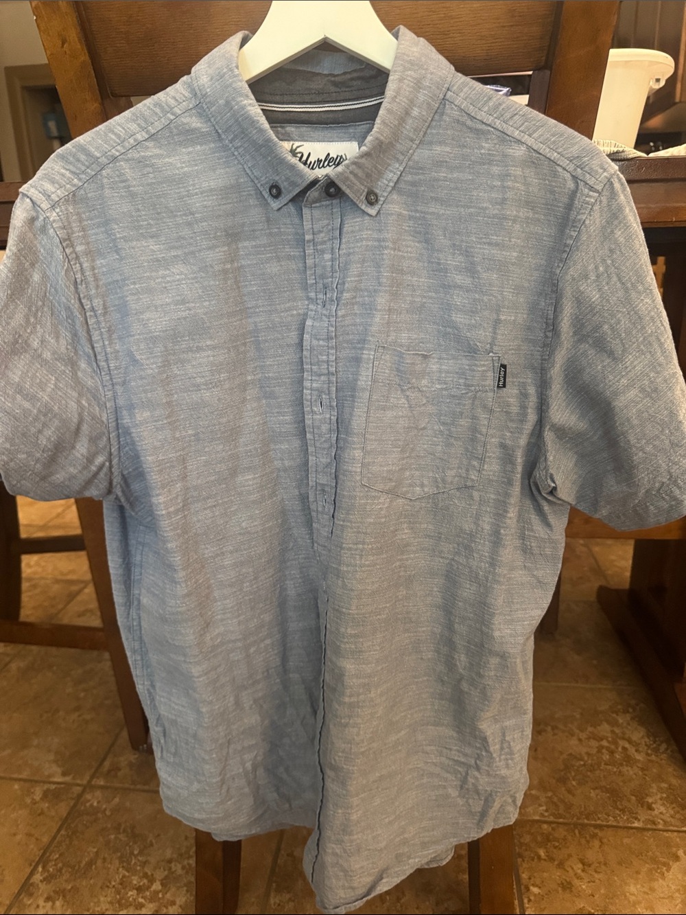 Hurley Light Blue Short Sleeve Button-Down Pocket Shirt